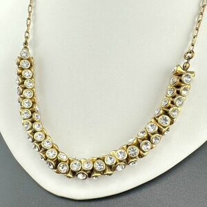 J. Crew Long Bezel set Rhinestone Crystal Gold tone Statement Necklace 30"